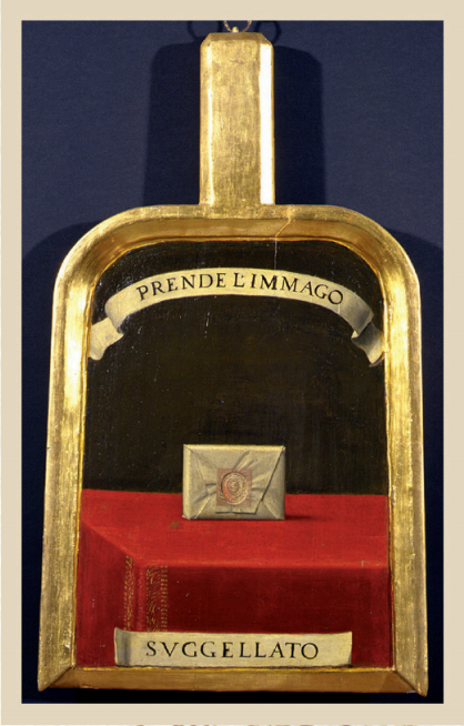 #LepaledellaCrusca Suggellato
Alessandro de' Cerchi (accademico dal [1644-1648])
Prende l'immago
La pala raffigura una lettera sigillata con ostia, su cui è impresso il frullone, simbolo dell'Accademia.