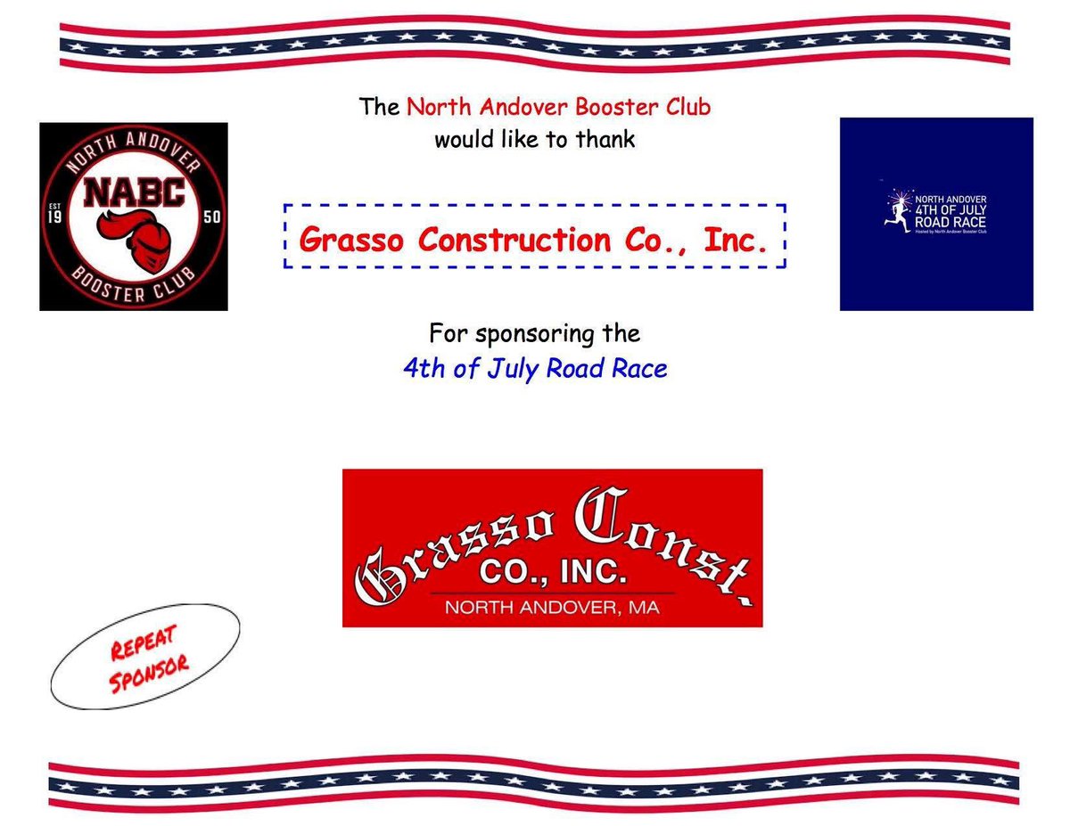 NABCRoadRace's tweet image. 🚨🚨Sponsor Alert🚨🚨
Thank you to Grasso Construction for being a 2025 sponsor!
Register today! 🇺🇸🇺🇸🇺🇸
getmeregistered.com/NorthAndoverRo…