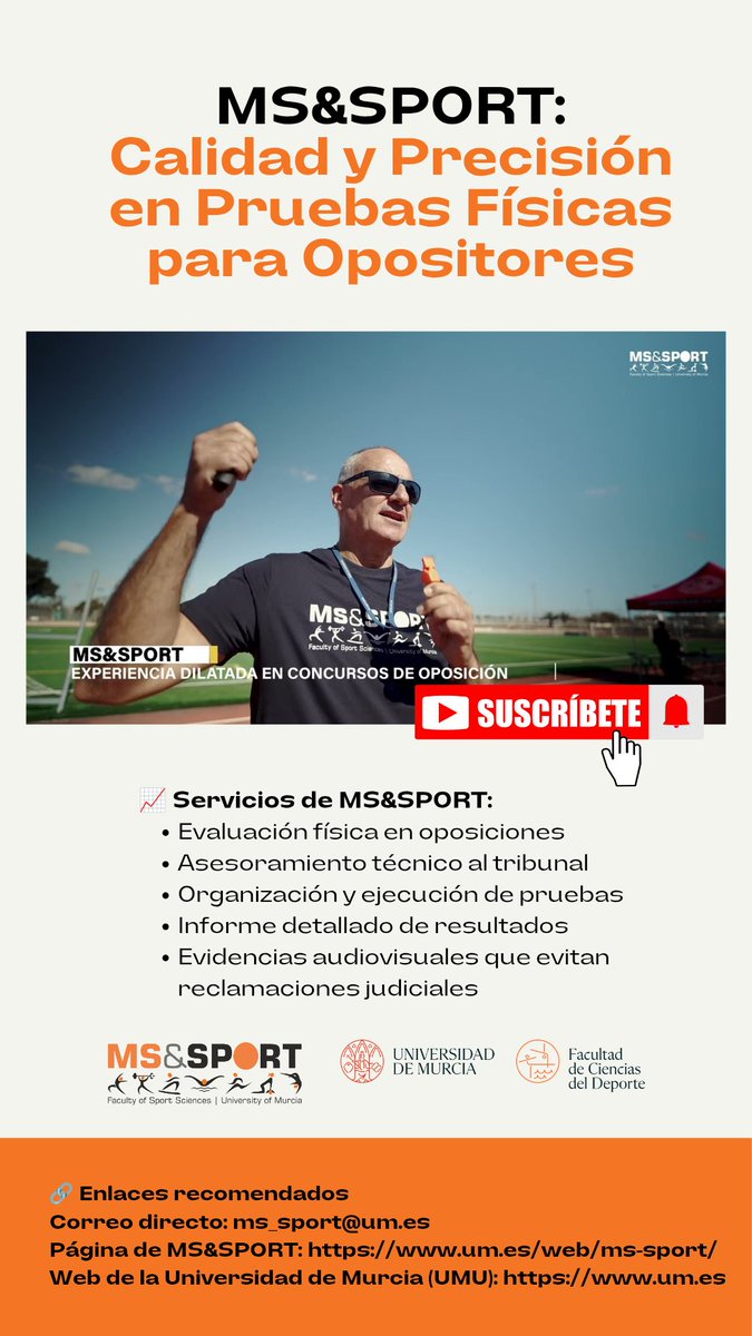 +1500 opositores evaluados con precisión, objetividad y tecnología avanzada. Evaluación física profesional para Policía, Bomberos, Socorristas y más.
youtube.com/watch?v=Z9UG4S…
 ms-sport.um.es
📲Comparte a opositores
#Oposiciones #MSandSPORT #UMU #Policía #Bomberos #CAFYD