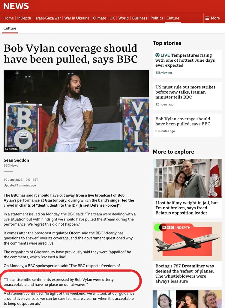 Red Collective (@redcollectiveuk) on Twitter photo Hi, <a href="/BobbyVylan/">Bob Vylan</a>.
Firstly, I send my absolute solidarity and couldn't agree more with your comments at Glasto. However, I genuinely suggest you sue the arse off @bbc for defamation, as they now falsely claim your statement was "antisemitic", which it was not.
Peace and love. ๐ต๐ธ Hi, <a href="/BobbyVylan/">Bob Vylan</a>.
Firstly, I send my absolute solidarity and couldn't agree more with your comments at Glasto. However, I genuinely suggest you sue the arse off @bbc for defamation, as they now falsely claim your statement was "antisemitic", which it was not.
Peace and love. ๐ต๐ธ