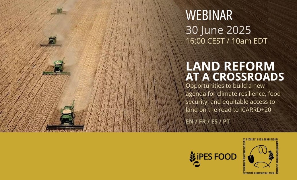 Join this Webinar today organized by the Working Group on Land, Forests, Water and Territories of the International Planning Committee for Food Sovereignty (IPC) and the International Panel of Experts on Sustainable Food Systems.

⏱️16:00 CEST
Register us06web.zoom.us/webinar/regist…