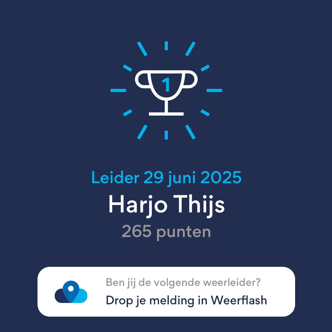 We zetten Harjo Thijs in de bloemetjes! Hij deelde op 29 juni 2025 een flink aantal weermeldingen in onze #weerapp. Gebruikers uit zijn directe omgeving konden dit erg appreciëren. Proficiat! #meteo #hitte #app