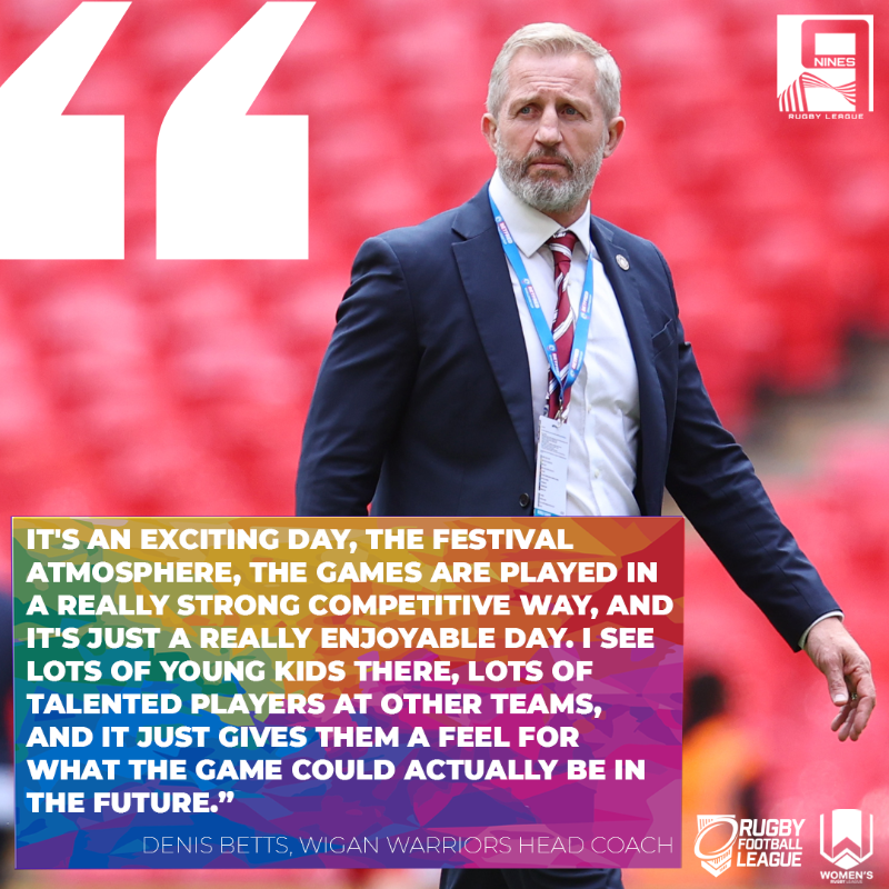 TheRFL's tweet photo. 🤩 It's the week of the 2025 Women's Nines Festival!

🍒 @WiganWarriorsRL Head Coach Denis Betts is looking forward to the occasion...

🎟️ Will you be at West Park, Leeds on Saturday?