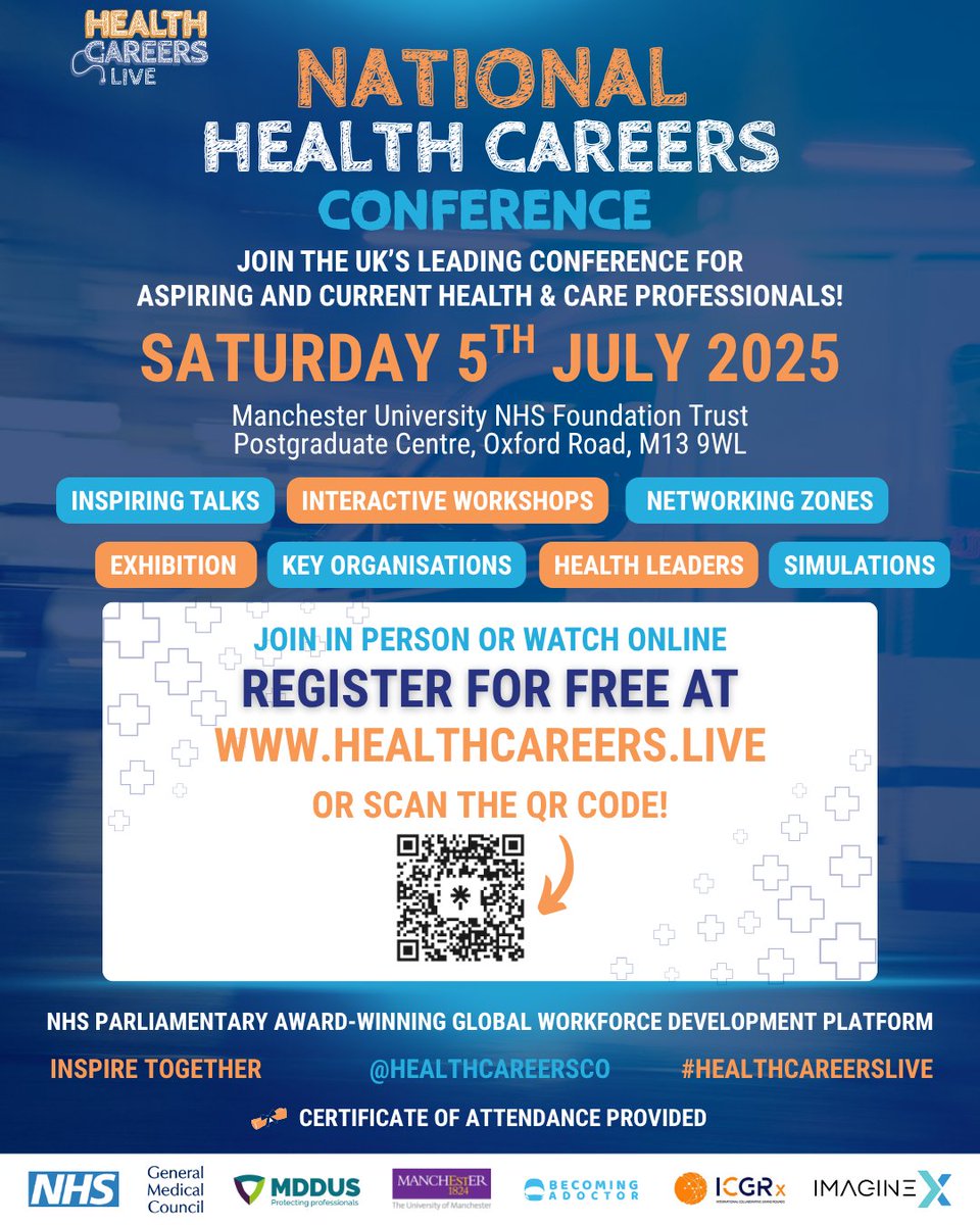 🚨 Calling all future healthcare heroes! 🚨
Join us on 5 July for the National Health Careers Conference 2025 — a FREE event packed with insights, skills &amp; inspiration for your health career journey! 💙
Register now 👉 healthcareers.live
#NHCC2025 #WideningParticipation #NHS