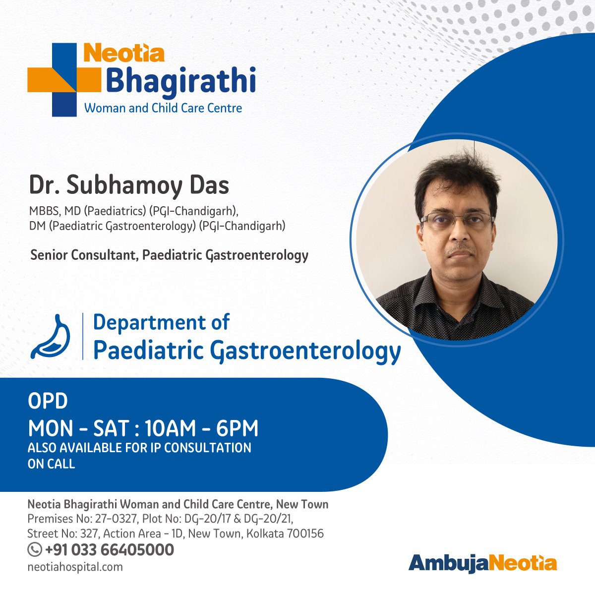 We are happy to welcome Dr. Subhamoy Das, Consultant in Paediatric Gastroenterology, to Neotia Bhagirathi Woman and Child Care Centre, New Town. 
#NeotiaBhagirathiNewTown #WelcomeDrSubhamoyDas #PaediatricGastroenterology #Healthcare #AmbujaNeotia