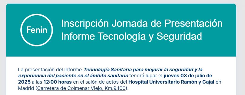 📣03/07 a las 12:00h se presenta en el Hospital Ramón y Cajal el informe: “Tecnología Sanitaria para mejorar la seguridad y la experiencia del paciente”, elaborado por <a href="/fenin_es/">Fenin</a> e <a href="/IQVIA_global/">IQVIA</a>
Con <a href="/JoanEnricTorra/">Joan-Enric Torra </a> en representación del <a href="/GNEAUPP/">@gneaupp</a>
forms.zohopublic.eu/feninfederacio…