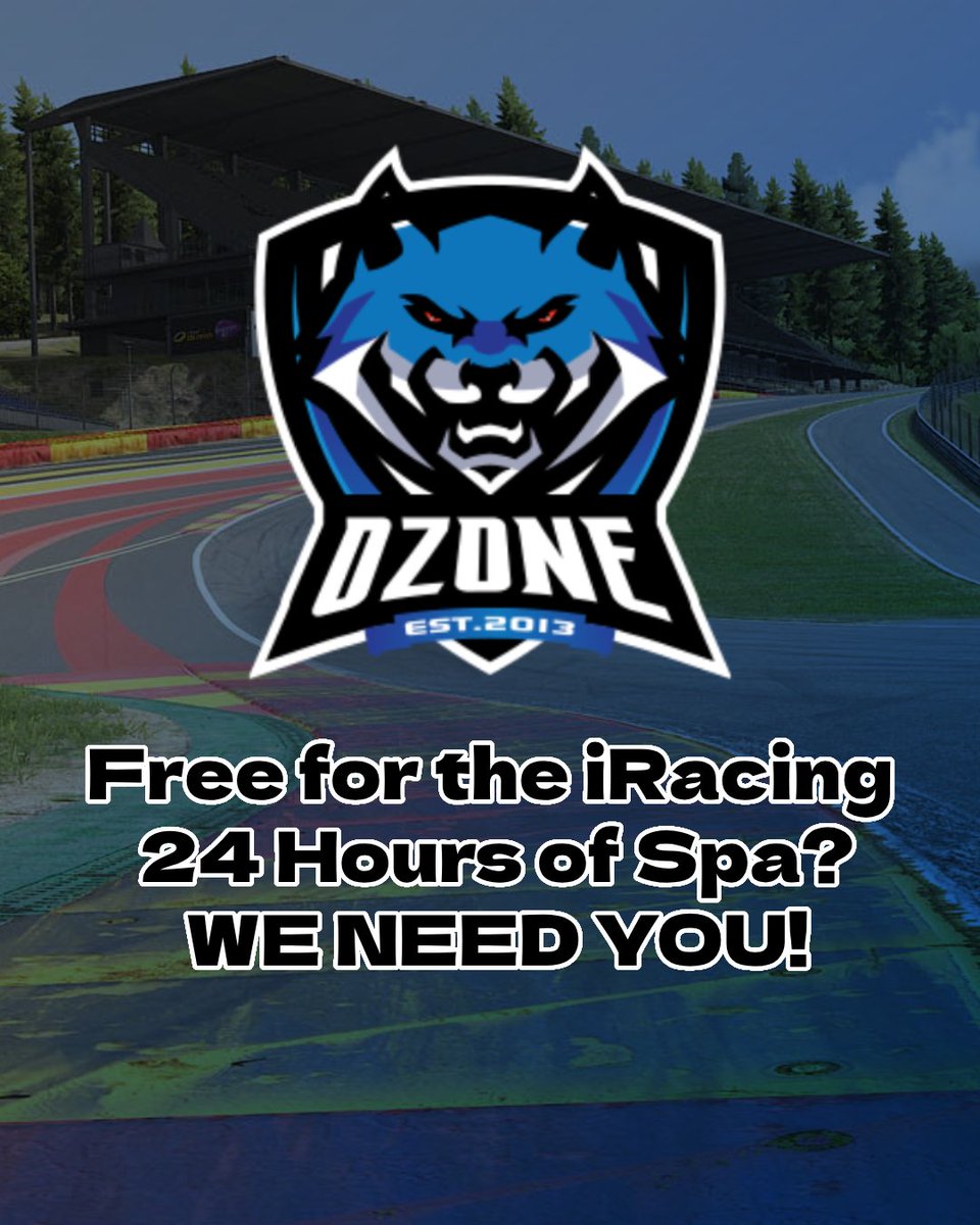 Ozone Esports LLC (@ozonellc) on Twitter photo ๐ Calling all sim racers!
Are you free for the iRacing 24 Hours of Spa?
Ozone Racing is gearing up for the endurance grind and WE NEED YOU on the grid.
Think youโve got the pace and focus? Contact us or <a href="/Typh00nOfficial/">Alex Hallows</a>
#iRacing #SimRacing #OzoneEsports ๐ Calling all sim racers!
Are you free for the iRacing 24 Hours of Spa?
Ozone Racing is gearing up for the endurance grind and WE NEED YOU on the grid.
Think youโve got the pace and focus? Contact us or <a href="/Typh00nOfficial/">Alex Hallows</a>
#iRacing #SimRacing #OzoneEsports