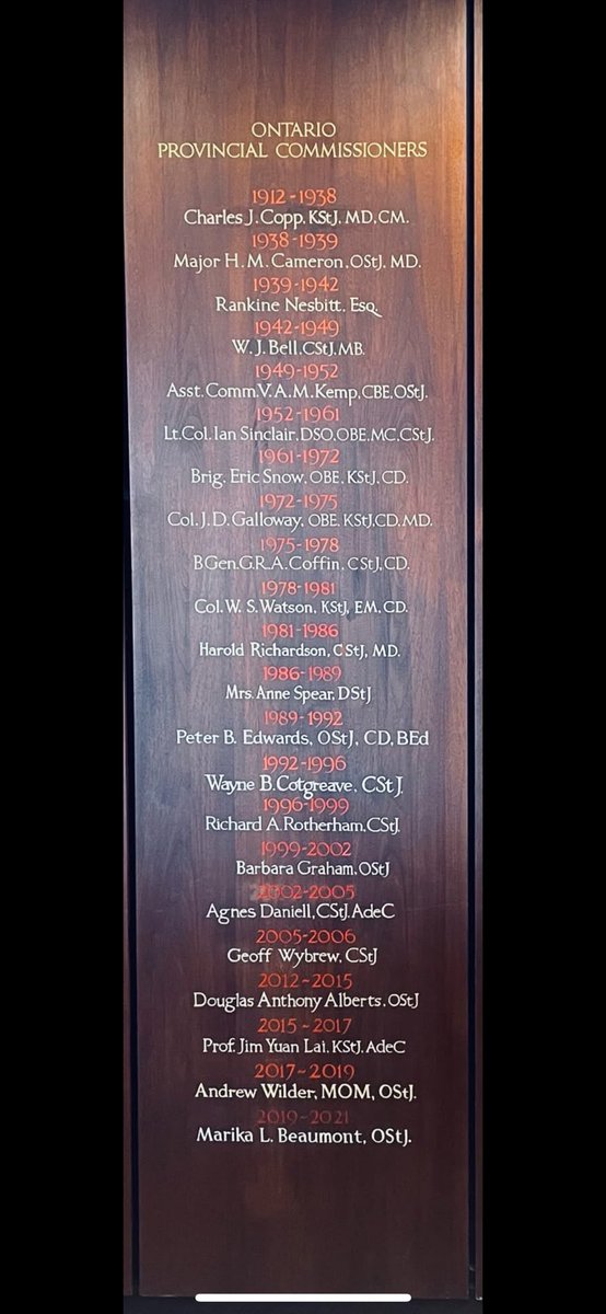 Humbling to be on this historic wall listing the Commissioners for <a href="/orderofstjohnca/">Order of St. John Canada / L’Ordre de Saint-Jean</a> in Ontario.  <a href="/DrALevesque/">André Levesque</a> <a href="/DrKatyKamkar/">Dr. Katy Kamkar, PhD, CPsych</a> <a href="/OAbouzaher/">Omar Abouzaher</a> <a href="/AdamKSTJ/">Adam Carter, KStJ</a> <a href="/richardliu18/">Richard N. Liu, MStJ | 劉念祖 | 리처드 리우 | リチャード・N・リュー</a>