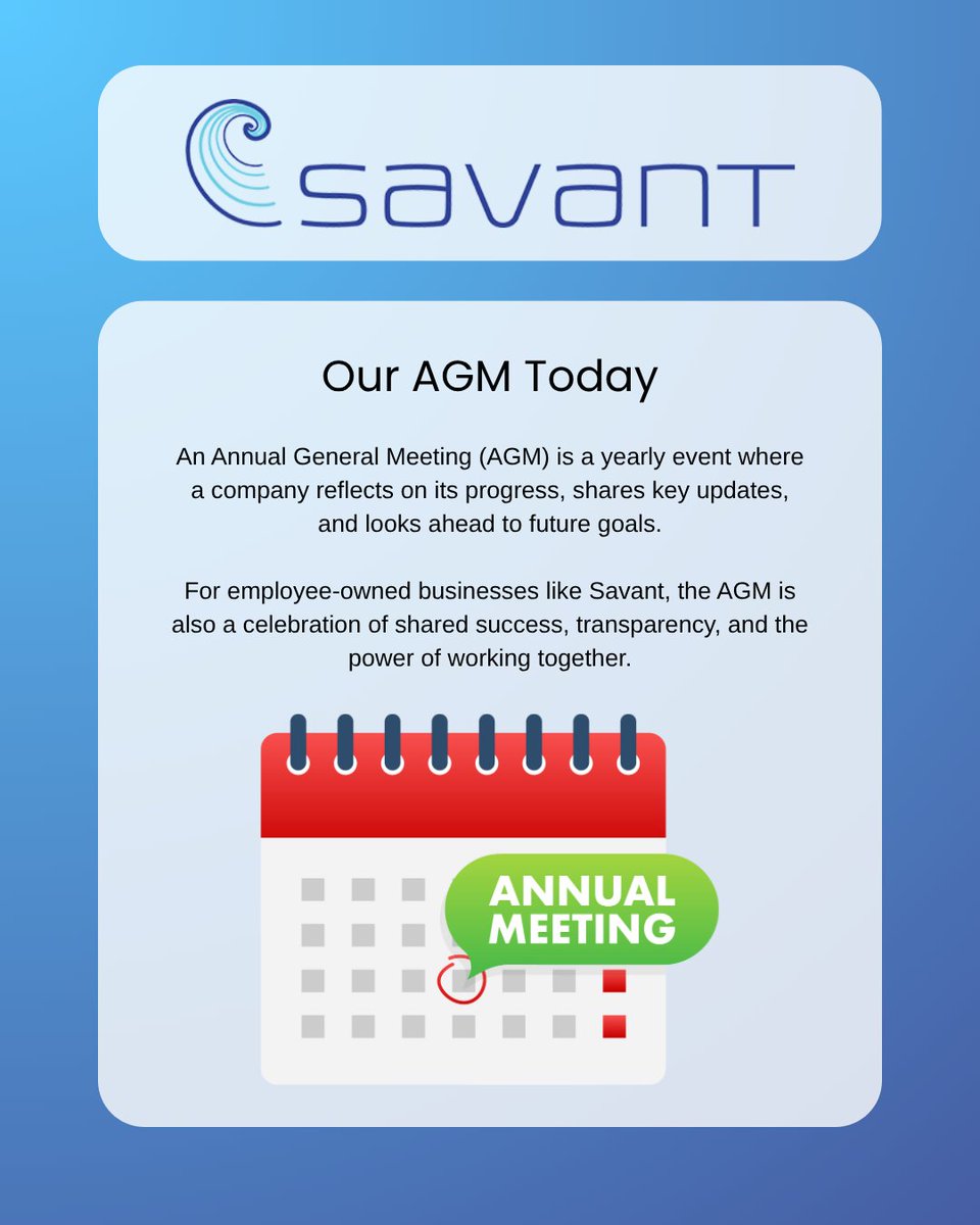 🎉 Today we are celebrating our Annual General Meeting (AGM) at Savant – a perfect time to recognise what makes our company unique: we are proud to be an Employee Benefit Trust (EBT)! 💼💙

An EBT means our employees are more than just staff – they are all stakeholders.

Our