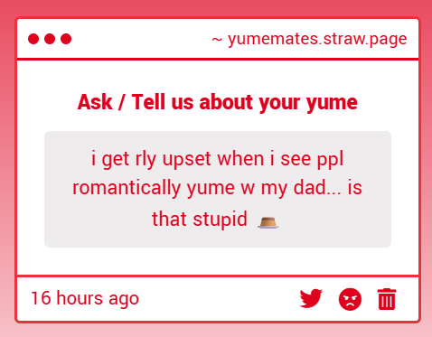 yumemate's tweet image. 💌・Not at all! When someone’s really important to you ( like a parent figure ) it’s natural to feel protective over how others portray or imagine them. That doesn't make you silly or overreacting, it just means you care deeply, and that’s okay.