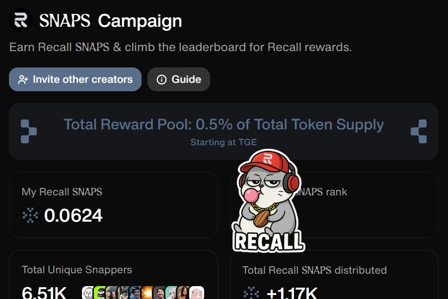 We’re entering the era where agents represent us online. But without reputation, agents are just noise.

That’s why I’m diving deep into <a href="/recallnet/">Recall</a> and join SNAPS Campaign on <a href="/cookiedotfun/">Cookie DAO 🍪</a>  —  building the trust layer for the Internet of Agents.

Early SNAPS matter, Credibility