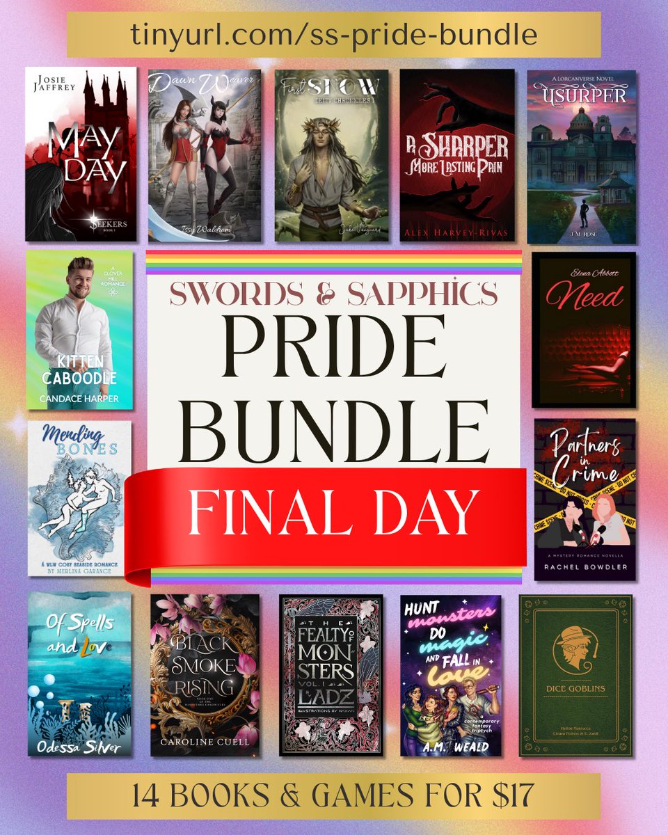 swords_sapphics's tweet image. 🏳️🌈 FINAL DAY 🏳️🌈
Don’t miss out on the chance to purchase 14 wonderful books across several genres by queer authors for just $17!
🏳️🌈 ENDS TODAY 🏳️🌈
🏃🏻♀️ tinyurl.com/ss-pride-bundle
