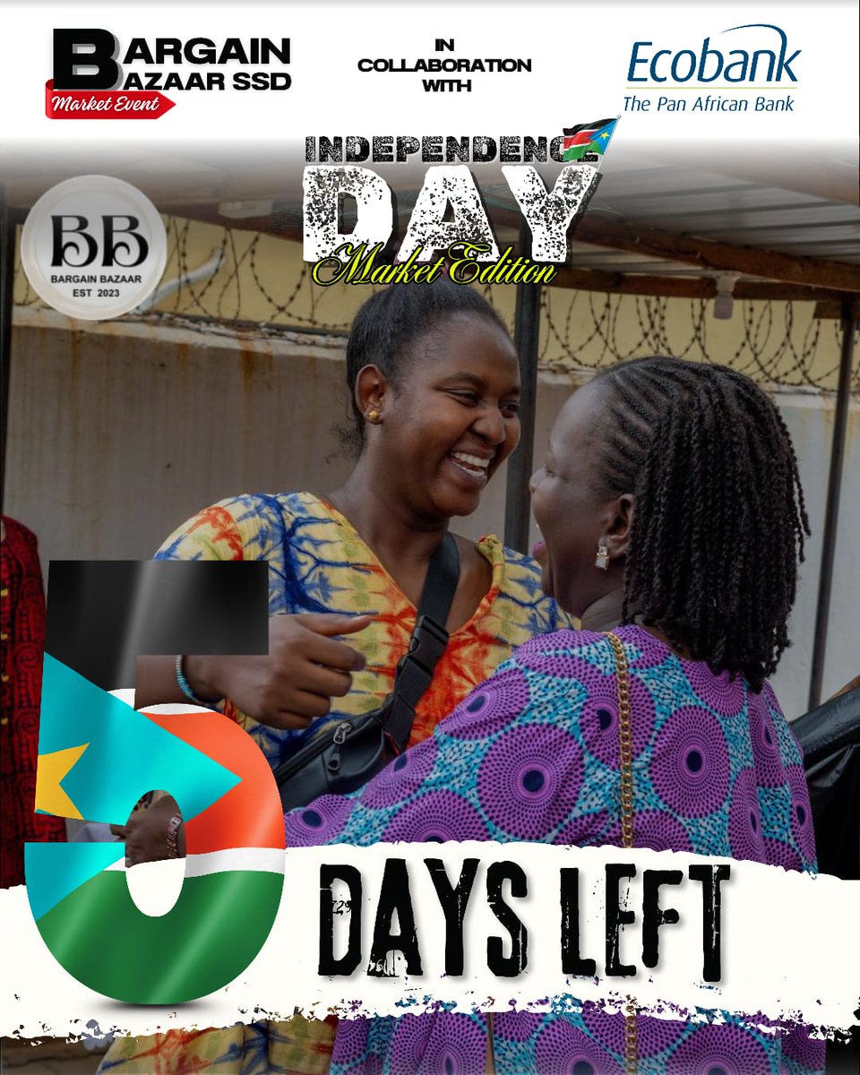Bargain Bazaar Initiative ๐ธ๐ธ (@bargainbazaarss) on Twitter photo The countdown begins! Just 5 DAYS LEFT <a href="/ecobanksouths/">Ecobank South Sudan</a>
Get ready for an unforgettable day of shopping, networking, and entertainment with over 30 incredible vendors โ 90% women-led businesses
๐ Eco bank Parking Lot โ Stadium Branch, Juba
๐๏ธ This Saturday, July 5th
โฐ 10AM โ 7PM The countdown begins! Just 5 DAYS LEFT <a href="/ecobanksouths/">Ecobank South Sudan</a>
Get ready for an unforgettable day of shopping, networking, and entertainment with over 30 incredible vendors โ 90% women-led businesses
๐ Eco bank Parking Lot โ Stadium Branch, Juba
๐๏ธ This Saturday, July 5th
โฐ 10AM โ 7PM