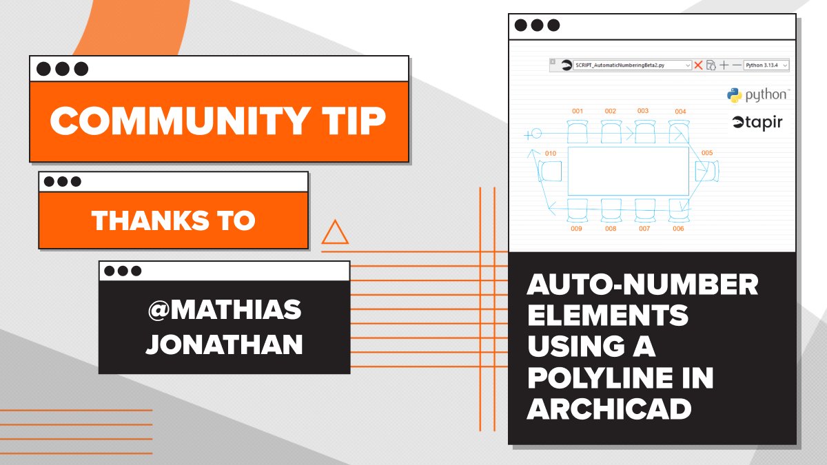 Want to auto-number elements in Archicad based on a path? This month’s Community Tip shows how to use a custom script and polyline object to assign element IDs in spatial order—fast, clean, and logical. Great for beginners too. bit.ly/4em4AmZ