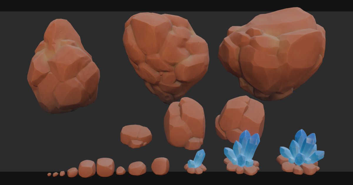 Finally made #gameready rocks for my project. It was really hard. Used a lot of references, mostly from Orb, because i love his stuff.

#art #3d #stylized #3dsculpting #sculpting #zbrush #environment