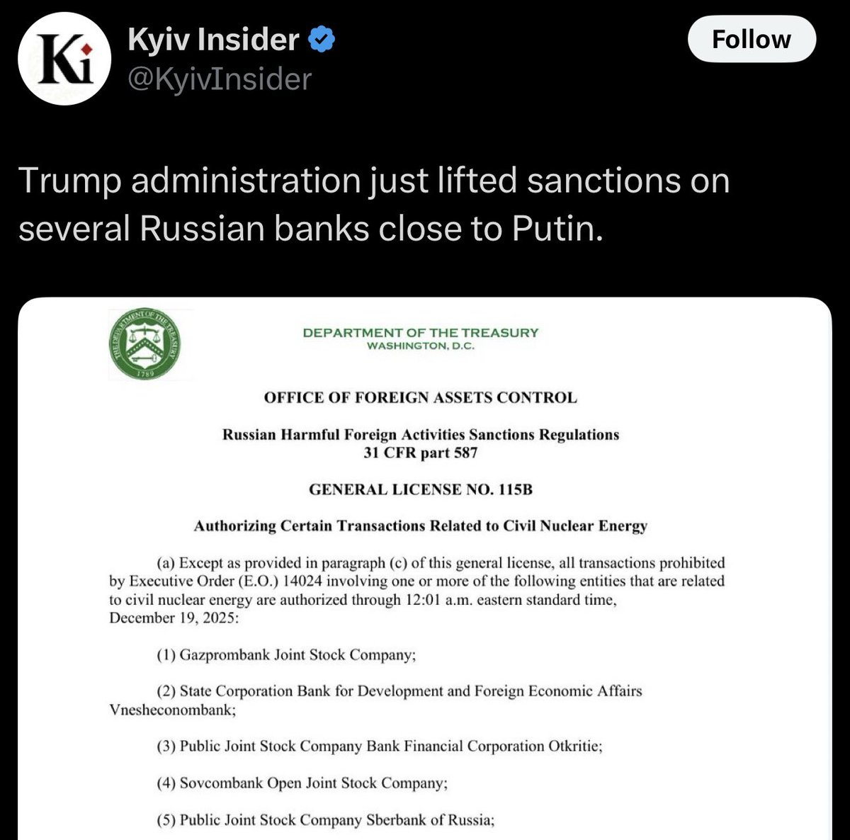 As Putin continues to escalate the bombings and drone attacks on civilians in Ukraine, his dutiful servant rewards him for it.