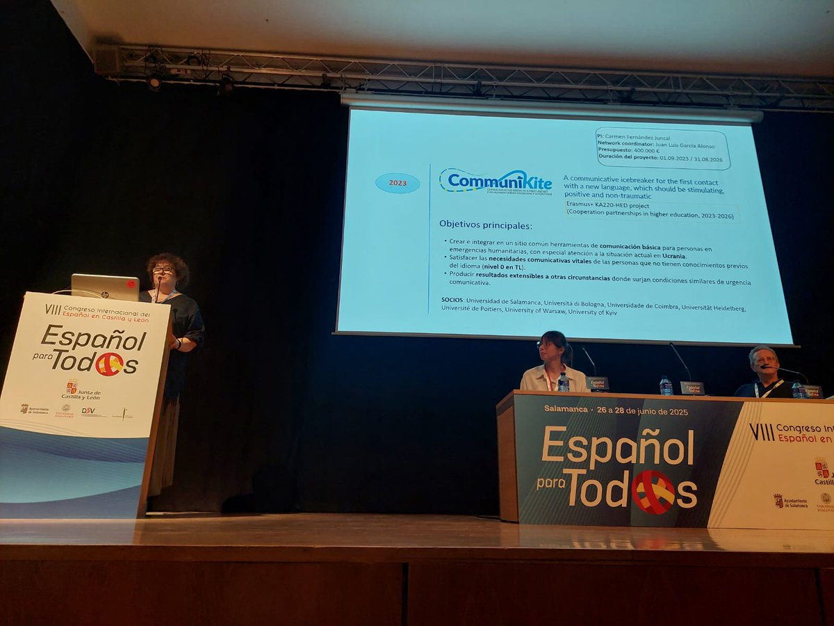 📡🇪🇸During the VIII International Congress of the Spanish Language in Castilla y León, Carmen Fernández Juncal (IP, General Linguistics), Juan Luis García Alonso (Greek Philology) and Emma Machado de Souza (General Linguistics), presented Communikite  to the conference attendees