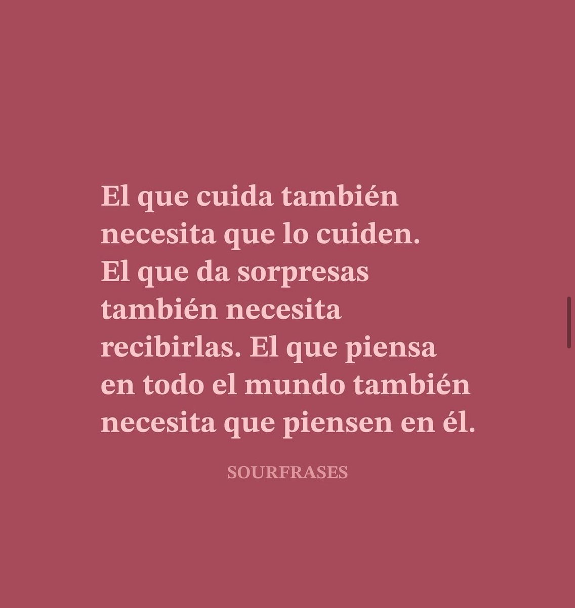 Cementedelibros's tweet photo. A veces se nos olvida…
El que cuida también necesita que lo cuiden.
El que da sorpresas también merece recibirlas.
El que siempre está para todos, también necesita que estén para él.
Porque hasta el corazón más generoso necesita un respiro, una palabra, un abrazo inesperado. https://t.co/TbkMdVwHul