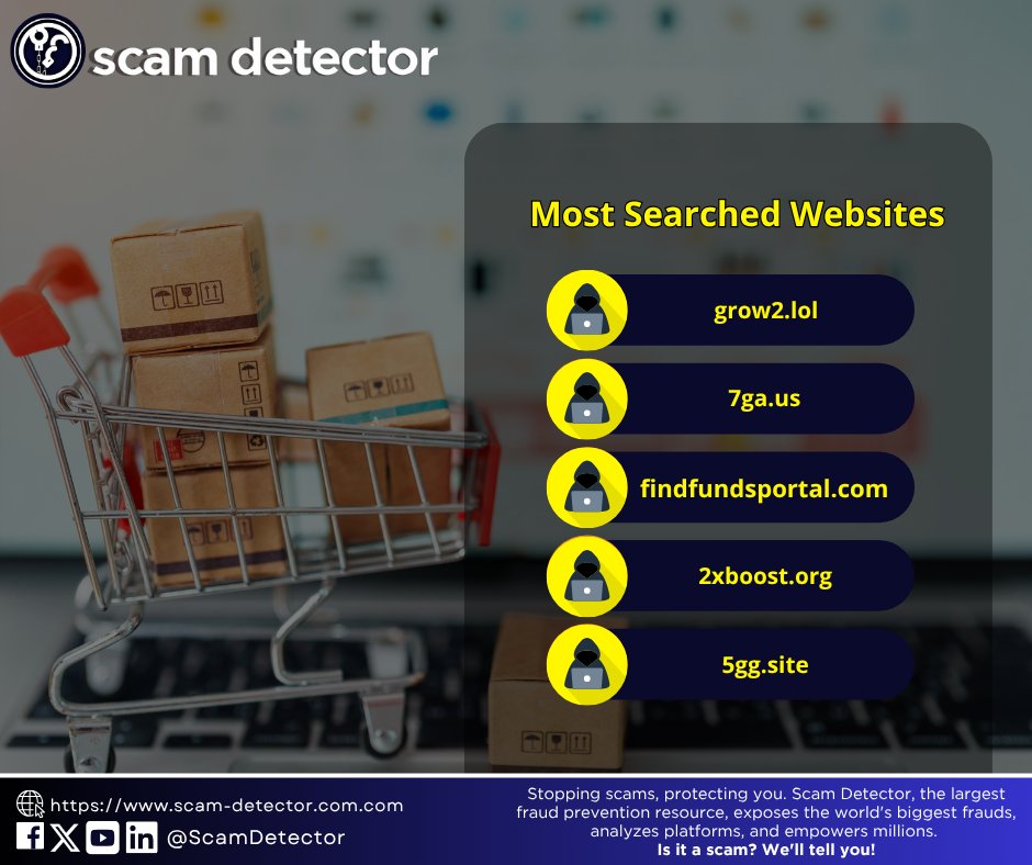 This week's top website searches revealed! Be cautious of phishing scams disguised as popular sites. Stay safe online, and use Scam Detector's Validator before every transaction! Check the new weekly domains, too: scam-detector.com/weekly-new-dom…

#phishingscam #onlinesafety #security