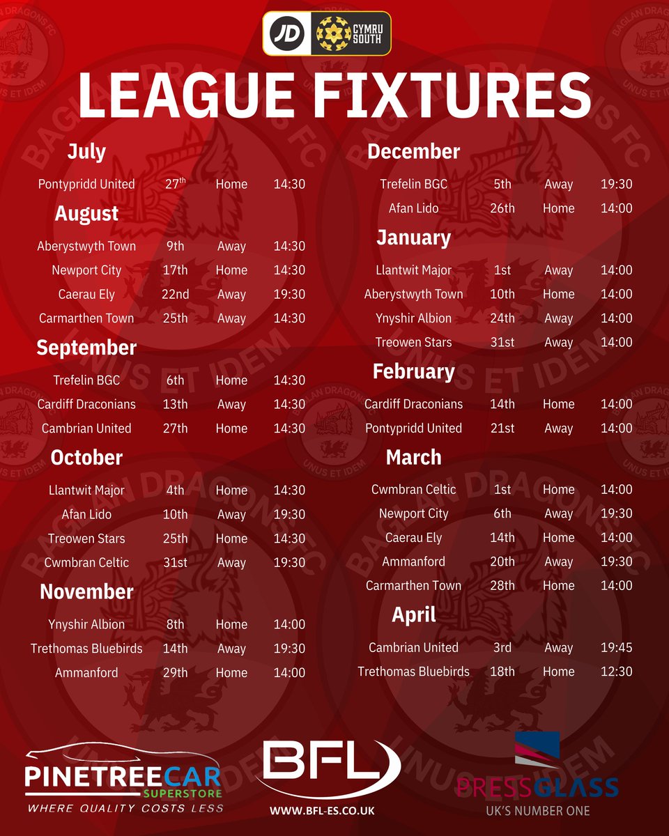 Here's our full list of league fixtures for the 2025-26 season 🐉
