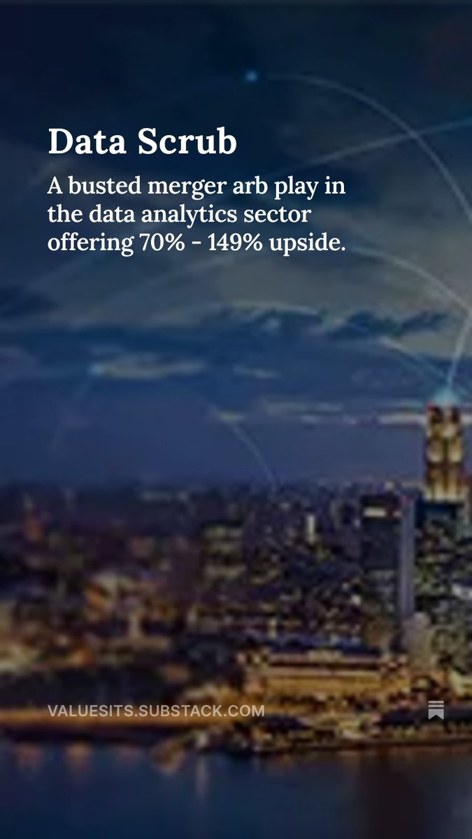 Latest Value Sits idea just published –

Data Scrub
A busted merger arb play in the data analytics sector offering 70% - 149% upside.
valuesits.substack.com/p/data-scrub