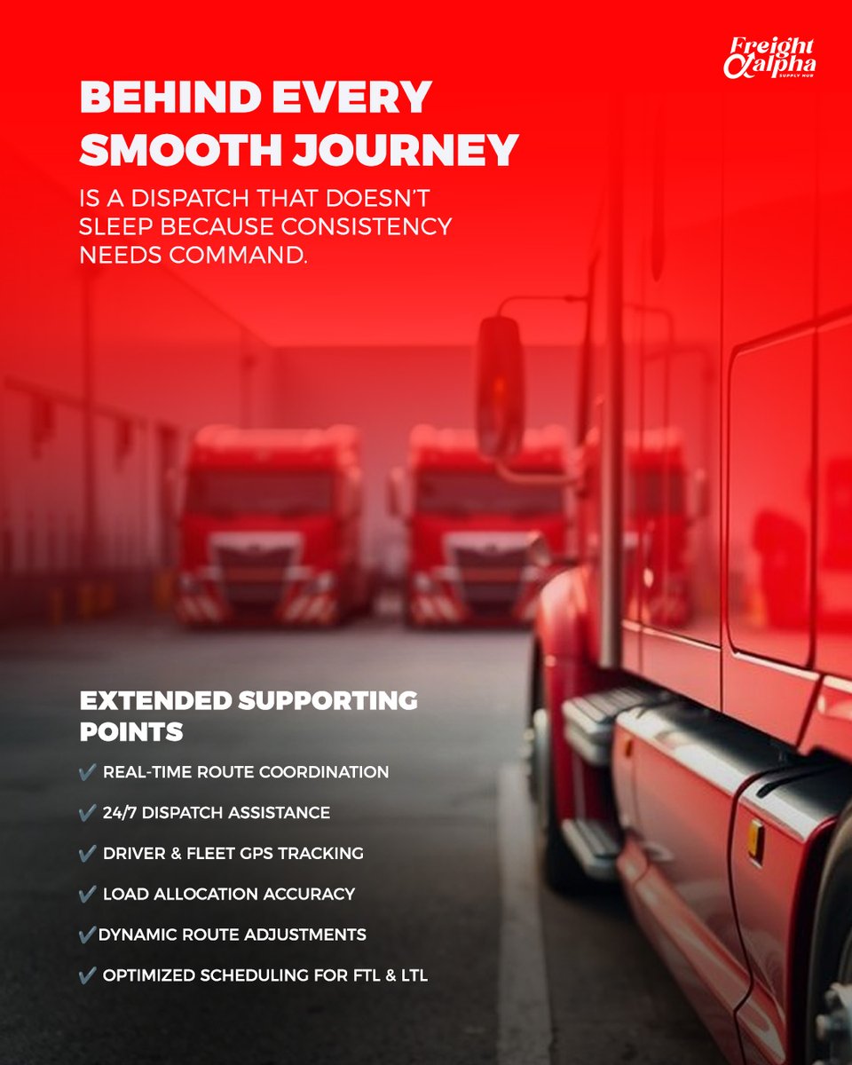 freightalpha's tweet image. Behind every smooth journey is a dispatch team that never stops because consistency isn’t luck, it’s leadership. 

:
Visit our website: freightalpha.in
Email us at: info@freightalpha.in
:
#SmartDispatch #PrecisionInMotion #SeamlessOperations #AlwaysOnTrack