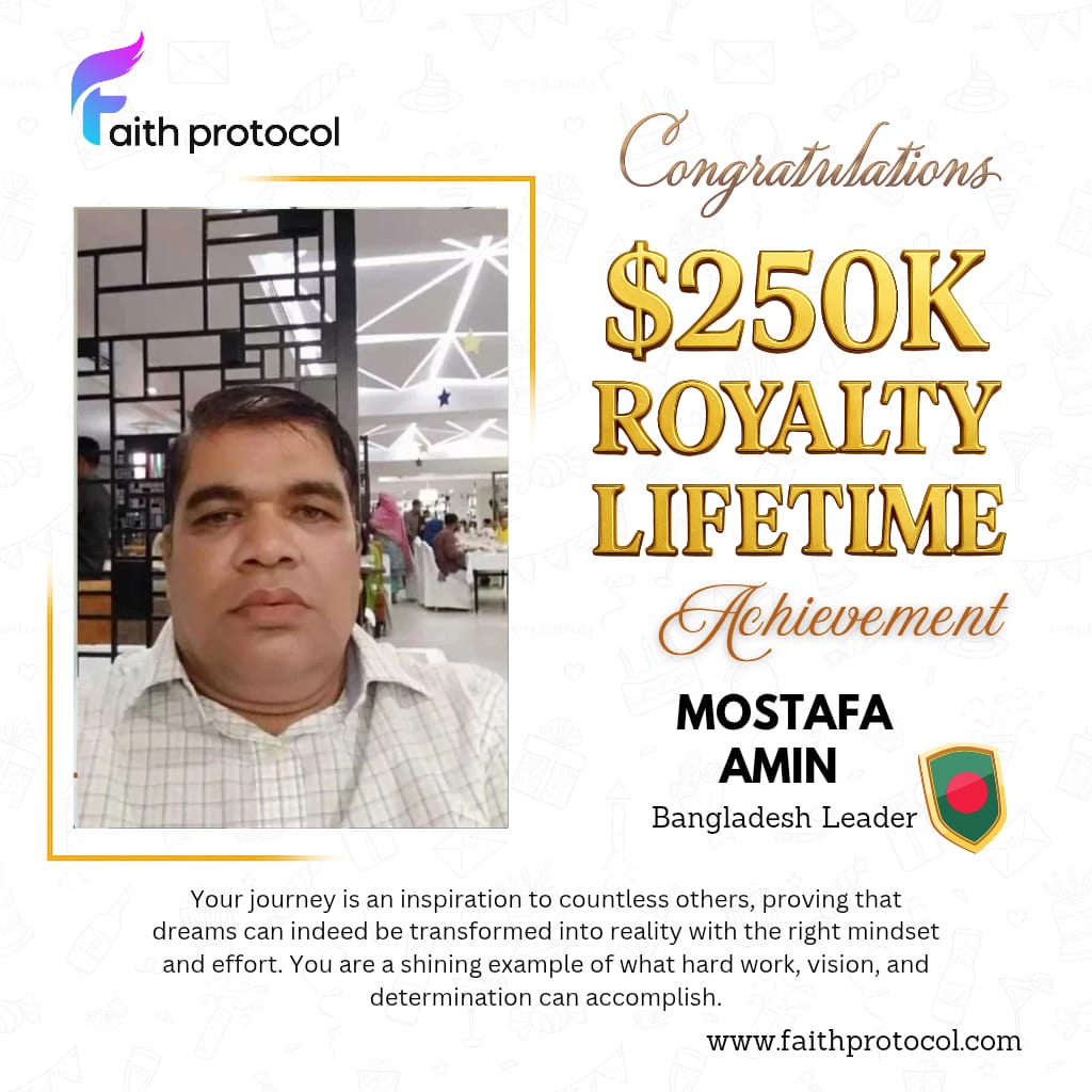 mahi64522561059's tweet photo. 🎉 Congratulations to Mostafa Amin from Bangladesh !
We are thrilled to announce a monumental milestone
$250K Royalty Lifetime Achievement
Learn more at 👉https://t.co/EgX0e0WY7r
#FaithProtocol #RoyaltyAchievement #BlockchainSuccess #250KMilestone #Web3Leadership #CryptoRewards https://t.co/9C0ATOejjF