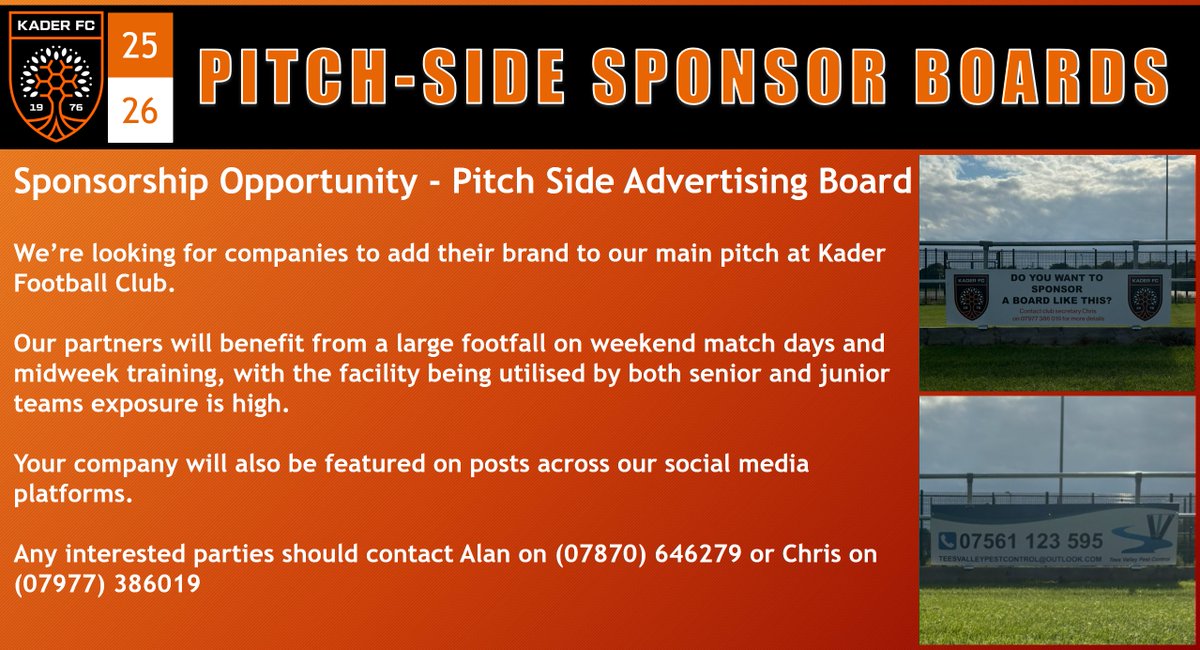 We're looking for companies to sponsor the team for the upcoming season. A great opportunity to get involved with a local grassroots football club and help them meet the costs of running a team in the local community.

A great chance to get involved in an ambitious club/team!