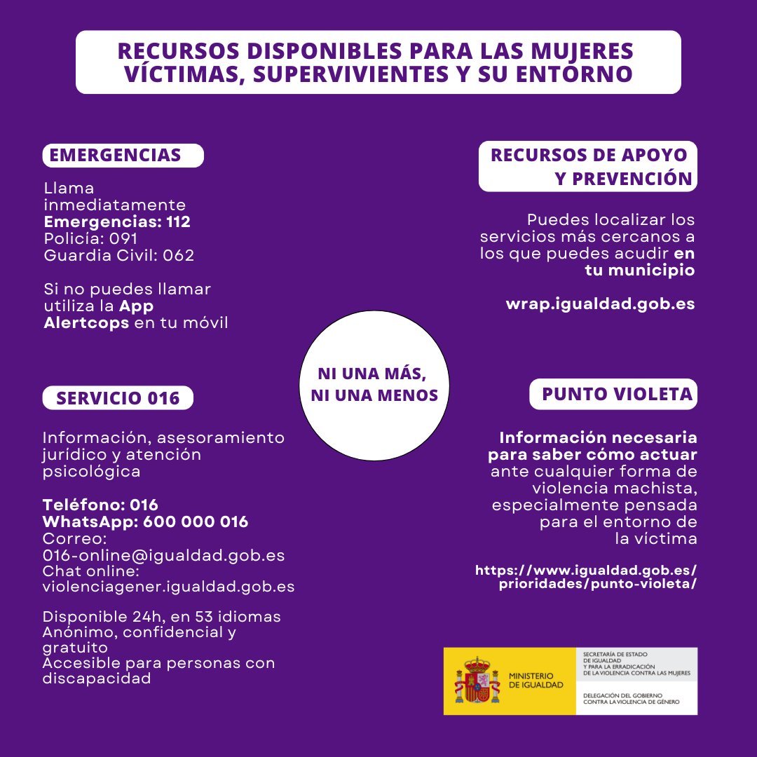 DelGobVG's tweet image. 📢 En verano, la violencia machista no se detiene. De hecho, puede intensificarse. Es una responsabilidad colectiva actuar, informar y denunciar.
📲 Todos los recursos del @IgualdadGob están operativos. Difunde esta información. Puede salvar vidas.