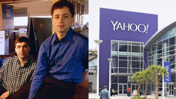 In 1998, Yahoo made the most expensive mistake in corporate history.

Two kids begged Yahoo to buy their website. Yahoo’s CEO called it "a waste of time".

11 years later, those kids wiped Yahoo off the internet.

Here’s the shocking story of Yahoo's downfall 🧵