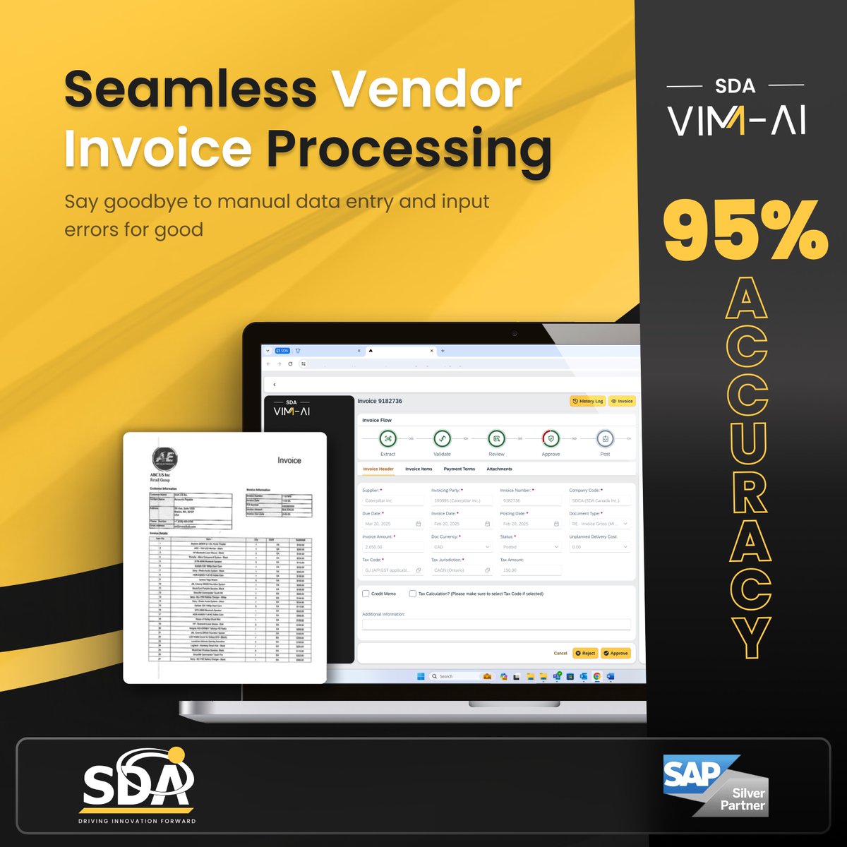 📄 Struggling with messy, handwritten invoices?
Let SDAVIM-AI handle it 95 %+ accuracy, zero manual work!

✅ AI-powered OCR
✅ Works on any format
✅ Seamless SAP integration

🚀 Book your demo today!
#SAP #OCR #InvoiceAutomation #AI #FinanceTech #SDAVIMAI