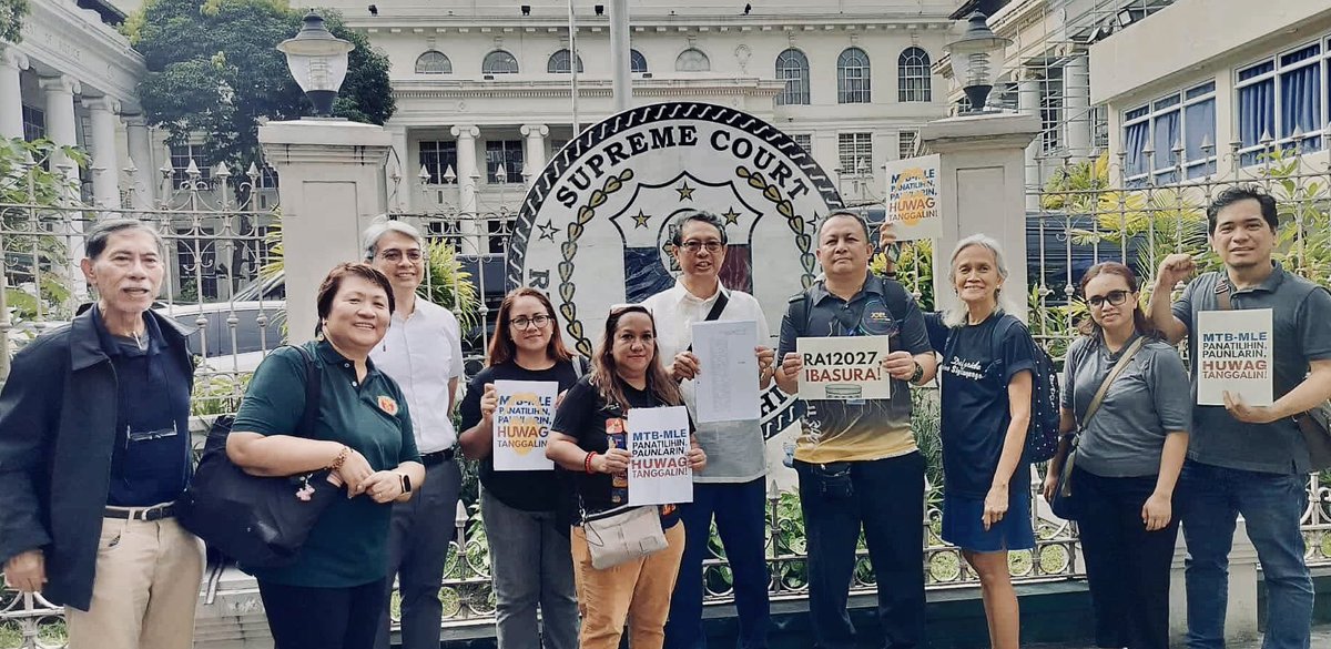 MagtanggolG's tweet photo. A historic moment for all Filipinos whose birthright to learn in their mother tongue is being violated by RA 12027 that reverts to English and Filipino MOI. This bilingual policy retards learning, aggravates the learning crisis and exacerbates functional illiteracy. https://t.co/QhsdVjOKGn