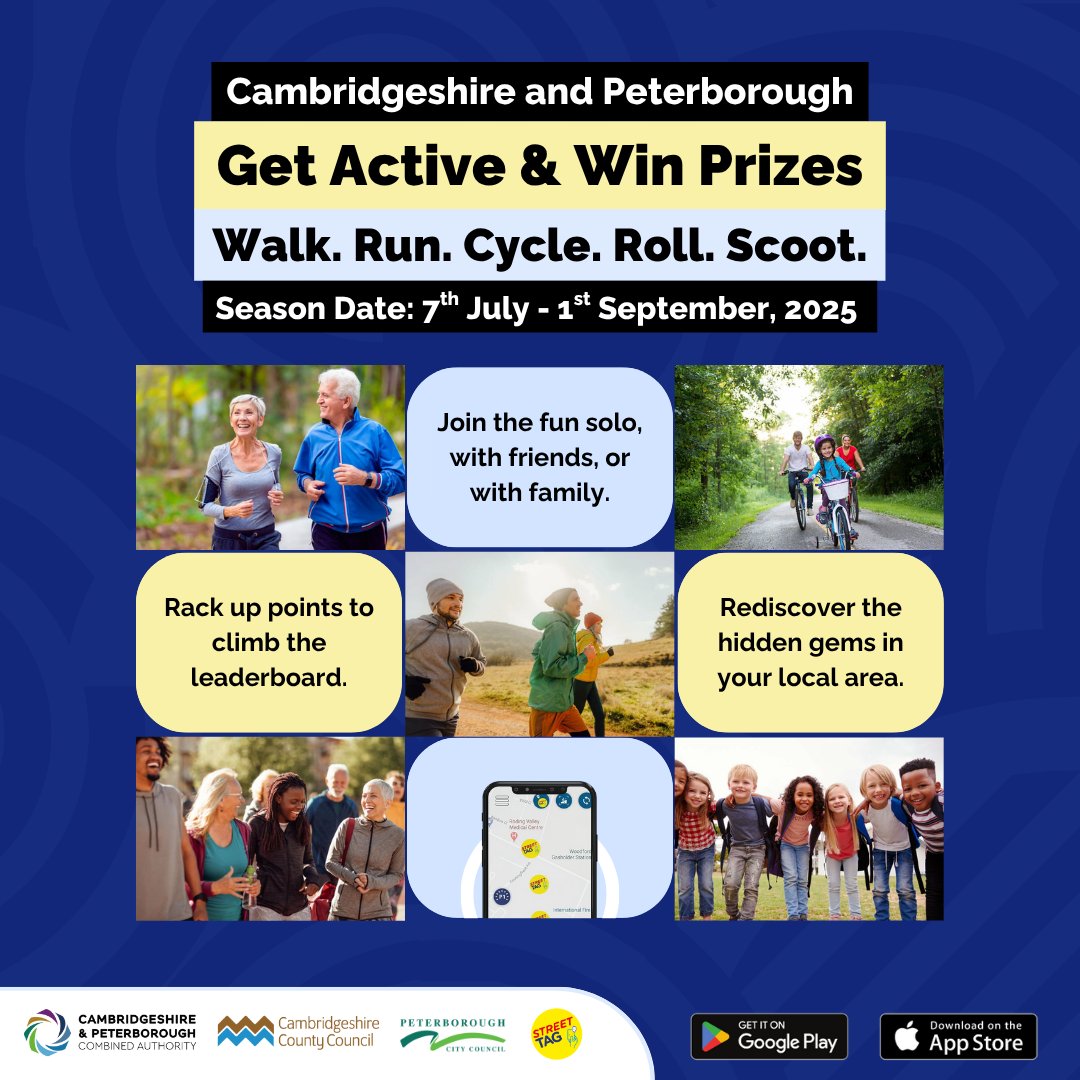 Cambridgeshire and Peterborough Combined Authority (@cambspboroca) on Twitter photo Street Tag is BACK! From July 7 to September 1, get ready to move, climb the leaderboard & win prizes 🏆
🎮 Play solo or with others
💎 Explore the region
🙌 Collect tags & rack up points
<a href="/streettaghq/">Street Tag</a> <a href="/CambsCC/">Cambridgeshire County Council</a> <a href="/PeterboroughCC/">Peterborough City Council</a>
#CPStreetTag Street Tag is BACK! From July 7 to September 1, get ready to move, climb the leaderboard & win prizes 🏆
🎮 Play solo or with others
💎 Explore the region
🙌 Collect tags & rack up points
<a href="/streettaghq/">Street Tag</a> <a href="/CambsCC/">Cambridgeshire County Council</a> <a href="/PeterboroughCC/">Peterborough City Council</a>
#CPStreetTag