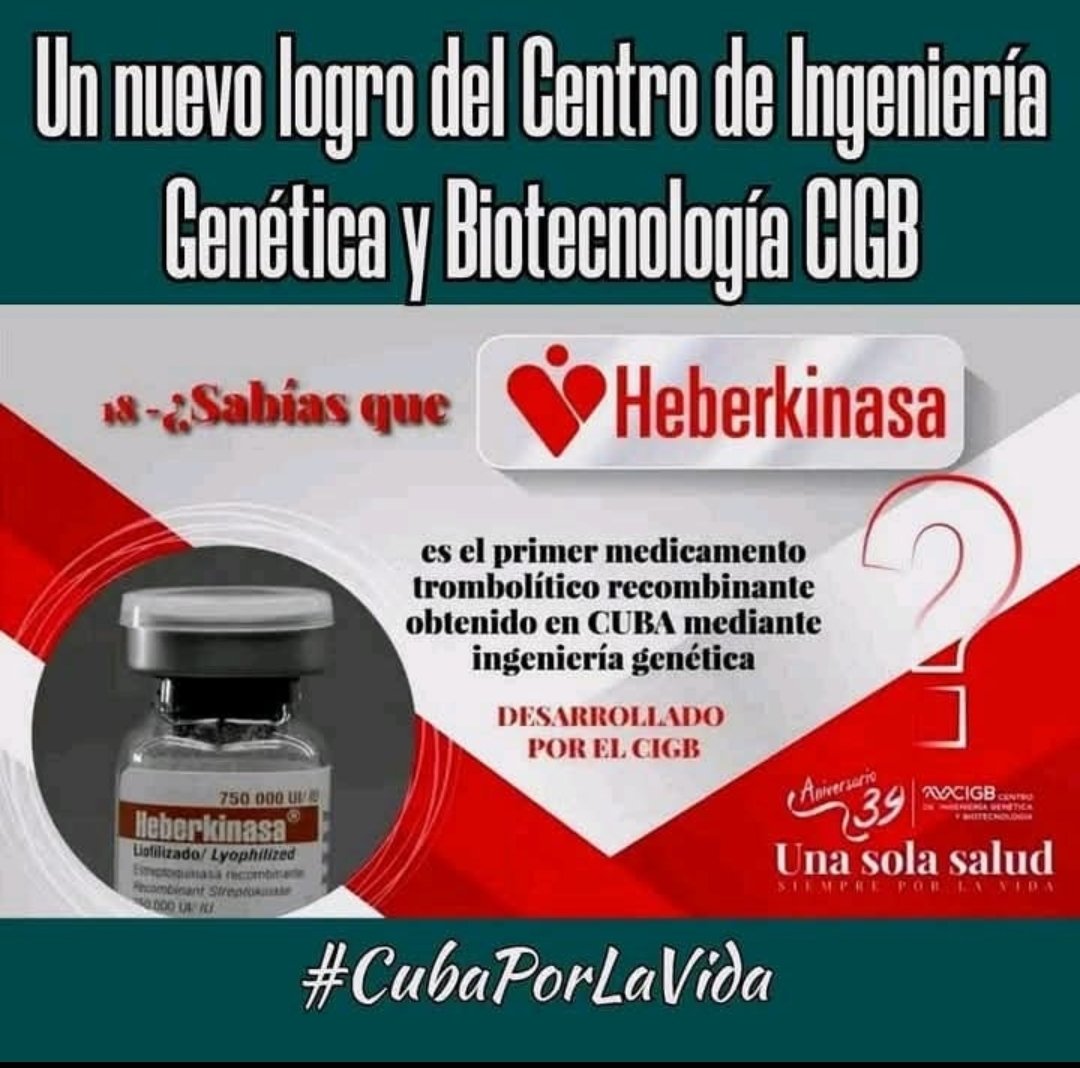 Un nuevo logro del Centro de Ingeniería Genética  y Biotecnología CIGB.
#CubaPorLaSalud #CubaEsSalud