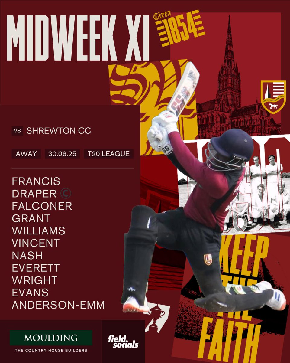 Midweek XI continue the league campaign this evening with an away fixture vs Shrewton. 

📆 Monday 30th June
⏰ 6pm start
📍 Shrewton Cricket Club - Memorial Cricket Ground, Shrewton, Nett Rd, Salisbury SP3 4HB