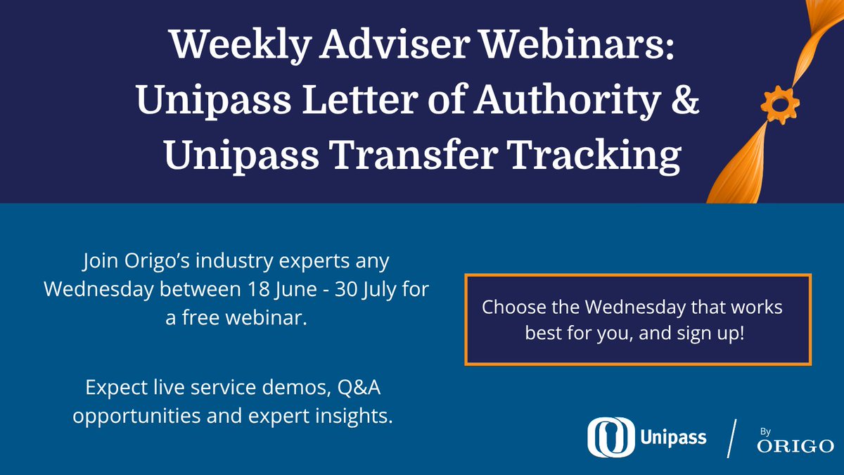 Attention all advisers! 📣

Join Origo’s industry experts any Wednesday between 18 June – 30 July for a free webinar.

Discover the game-changing updates to Unipass Letter of Authority and get the lowdown on our innovative new service – Unipass Transfer Tracking

Both services