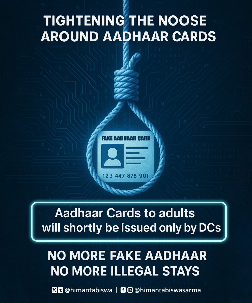 ExecutivePinX's tweet image. Tick-tock... Time’s up for fake #Aadhaar games in #Assam!
An Infiltrator free Assam isn’t just a slogan. It’s a mission. And rest assured that the government isn’t here to pause, they’re here to cleanse.
#AadhaarReform #AssamFirst #NationFirst