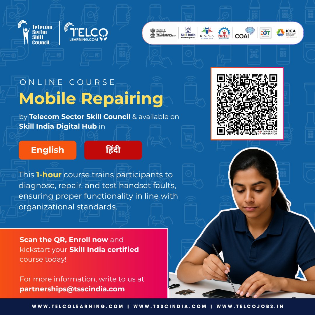 Telecom Sector Skill Council (@tsscindia) on Twitter photo 👉 Enroll Now: skillindiadigital.gov.in/courses/detail…
📩For queries: partnerships@tsscindia.com
<a href="/MSDESkillIndia/">Skill India</a>
#mobiletech #skillsindia #handsetrepair #tssc #digitallearning #telecomskills #onlinecourse #upskillnow #sidheducation #skilledindia 👉 Enroll Now: skillindiadigital.gov.in/courses/detail…
📩For queries: partnerships@tsscindia.com
<a href="/MSDESkillIndia/">Skill India</a>
#mobiletech #skillsindia #handsetrepair #tssc #digitallearning #telecomskills #onlinecourse #upskillnow #sidheducation #skilledindia