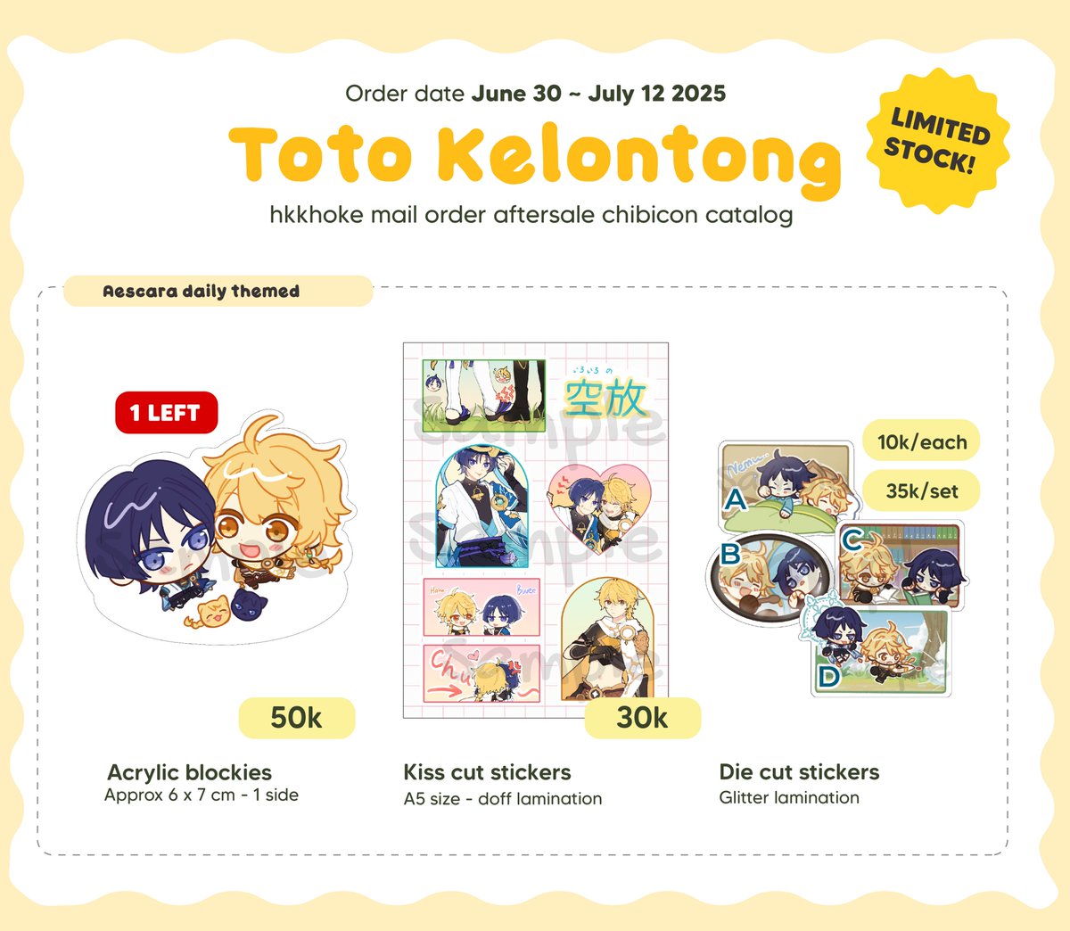 HkkHoke's tweet photo. Hello! I'm opening MAIL ORDER aftersale #chibicon7
🗓️PO Period: June 30- July 12 2025
❤️Fandom : Genshin & HSR(blade & yingxing)
Order Form : https://t.co/dJE8Y8SWSk
Likes & RT are appreciated!!✨✨
#chibicon #chibiconcatalogue #aftersaleorder https://t.co/1cXmFcZSlA