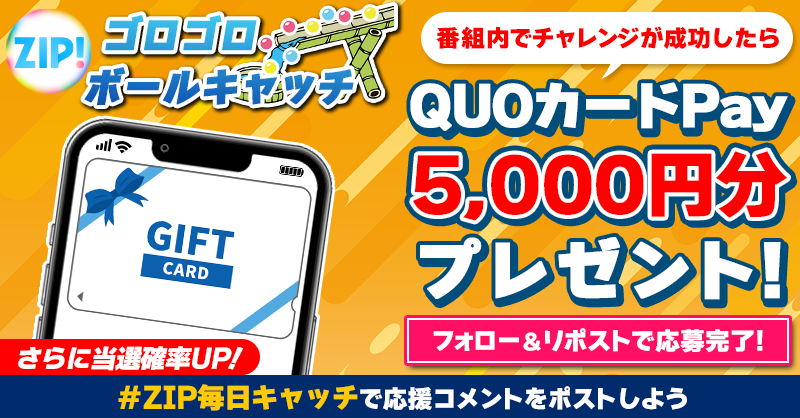 5️⃣0️⃣0️⃣0️⃣円分のQUOカードが 成功するたび当たる❣ ZIP