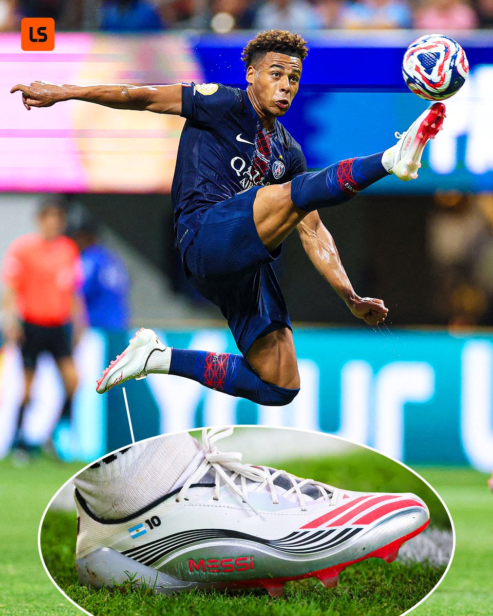 Just Desire Doue wearing Lionel Messi's signature boots against him in the #FIFACWC 😮‍💨👟✨