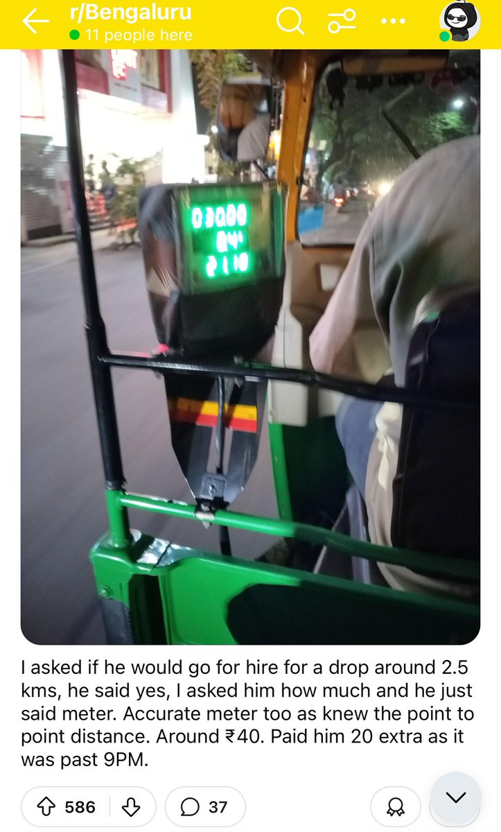 I had lost my wallet in an auto. Somehow, the driver contacted my dad, came all the way back, and returned it to me. I offered him money for the trouble, but he politely refused and said, "ಇರಲಿ ಬಿಡಿ ಸರ್, ಎಲ್ಲೇ ಒಂದು ಪಿಕಪ್ ಇದೆ, ಮಾಡ್ಕೊಂಡು ಹೋಗ್ತೀನಿ." ❤️

#bengaluru