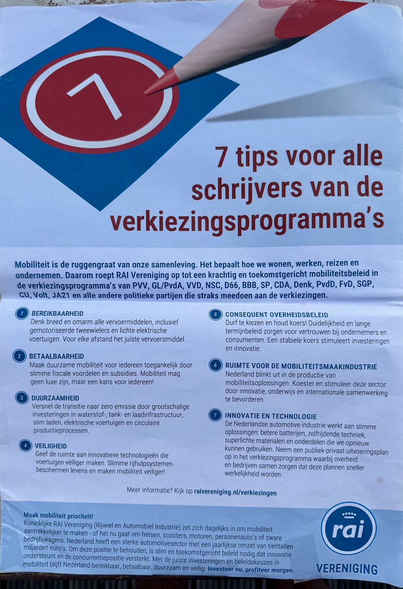 Opvallende oproep van RAI Vereniging aan politiek in FD vandaag. Meer aandacht voor mobiliteit  in verkiezingsprogramma’s hard noodzakelijk !