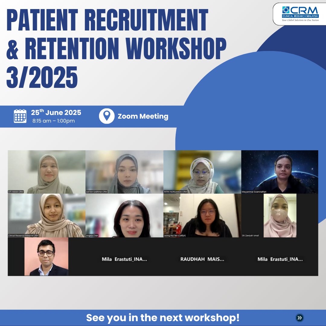 CRM’s Patient Recruitment team successfully hosted its third Patient Recruitment &amp; Retention Workshop of the year on 25 June 2025, bringing together 12 participants from both internal and external stakeholders.

Here’s to meaningful discussions, valuable insight and enhanced