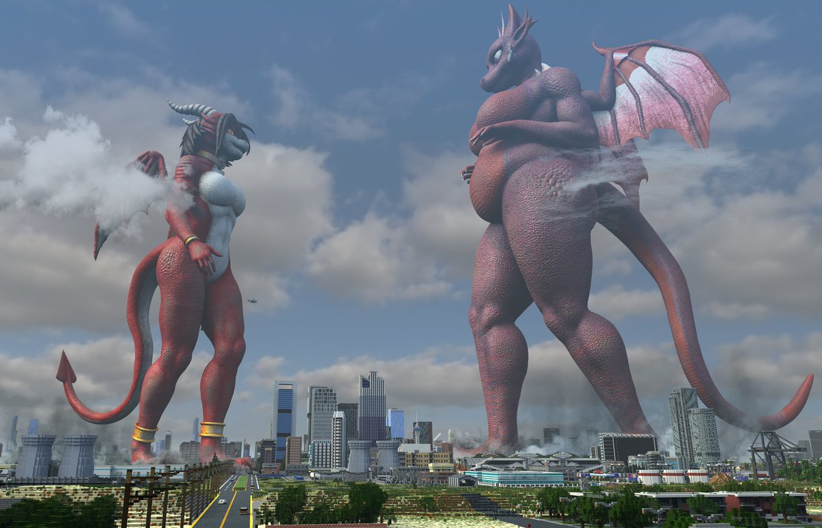 Giant dragon girl meets even bigger one