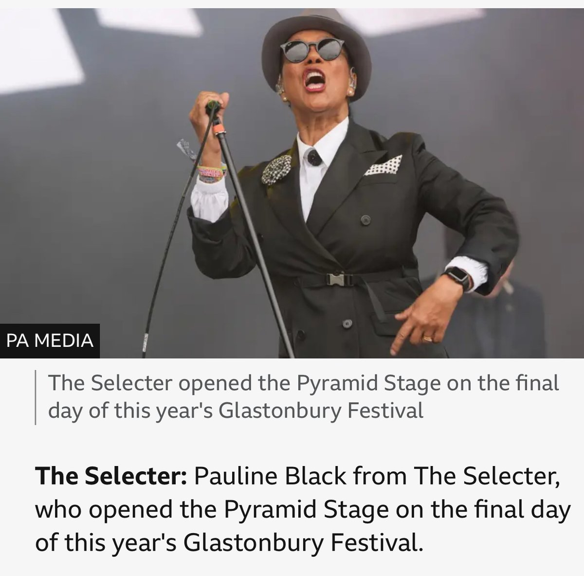 paulineblackOBE's tweet image. Yes, thank you BBC News! The Selecter opening up The Pyramid Stage at Glastonbury yesterday, Sunday 29th June 2025. Awesome!