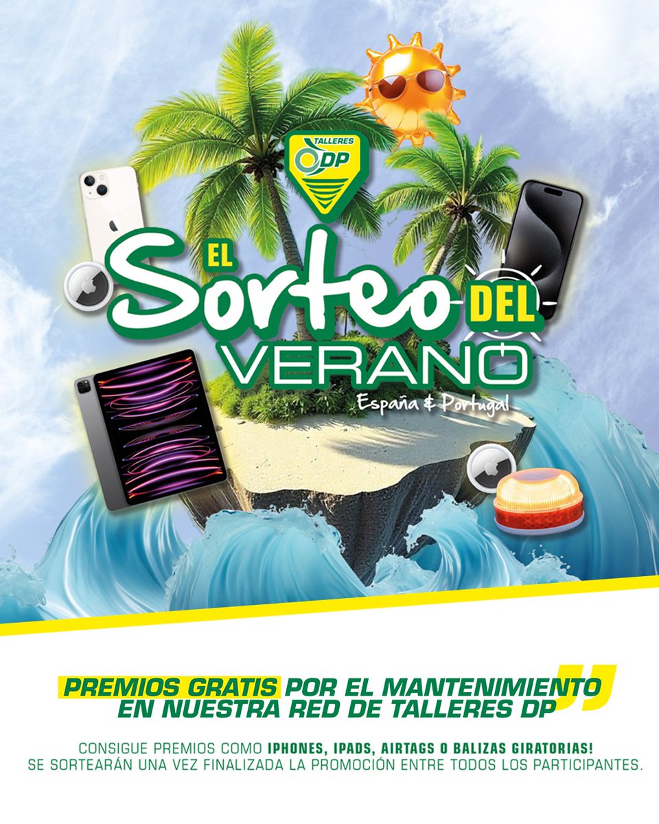 DIPART (@dipartsl) on Twitter photo ¡Está aquí el sorteo del verano! 😎
🎁 iPhones, iPads, AirTags, balizas V16... Invita a tus clientes a acceder a través del QR del póster en tu taller o directamente en promodipart.com
El mantenimiento del coche en DIPART tiene doble premio 🙌
🔸 #TodosSomosDIPART 🔹 ¡Está aquí el sorteo del verano! 😎
🎁 iPhones, iPads, AirTags, balizas V16... Invita a tus clientes a acceder a través del QR del póster en tu taller o directamente en promodipart.com
El mantenimiento del coche en DIPART tiene doble premio 🙌
🔸 #TodosSomosDIPART 🔹