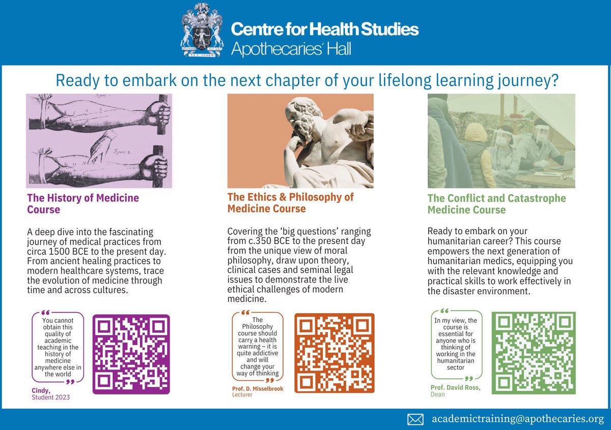 CfHealthStudies's tweet image. Quote: "To anyone interested in expanding their knowledge of the history of medicine and pharmacy I recommend the Diploma both for its content and for the tools it provides for developing one’s own interests." Registration is now open.