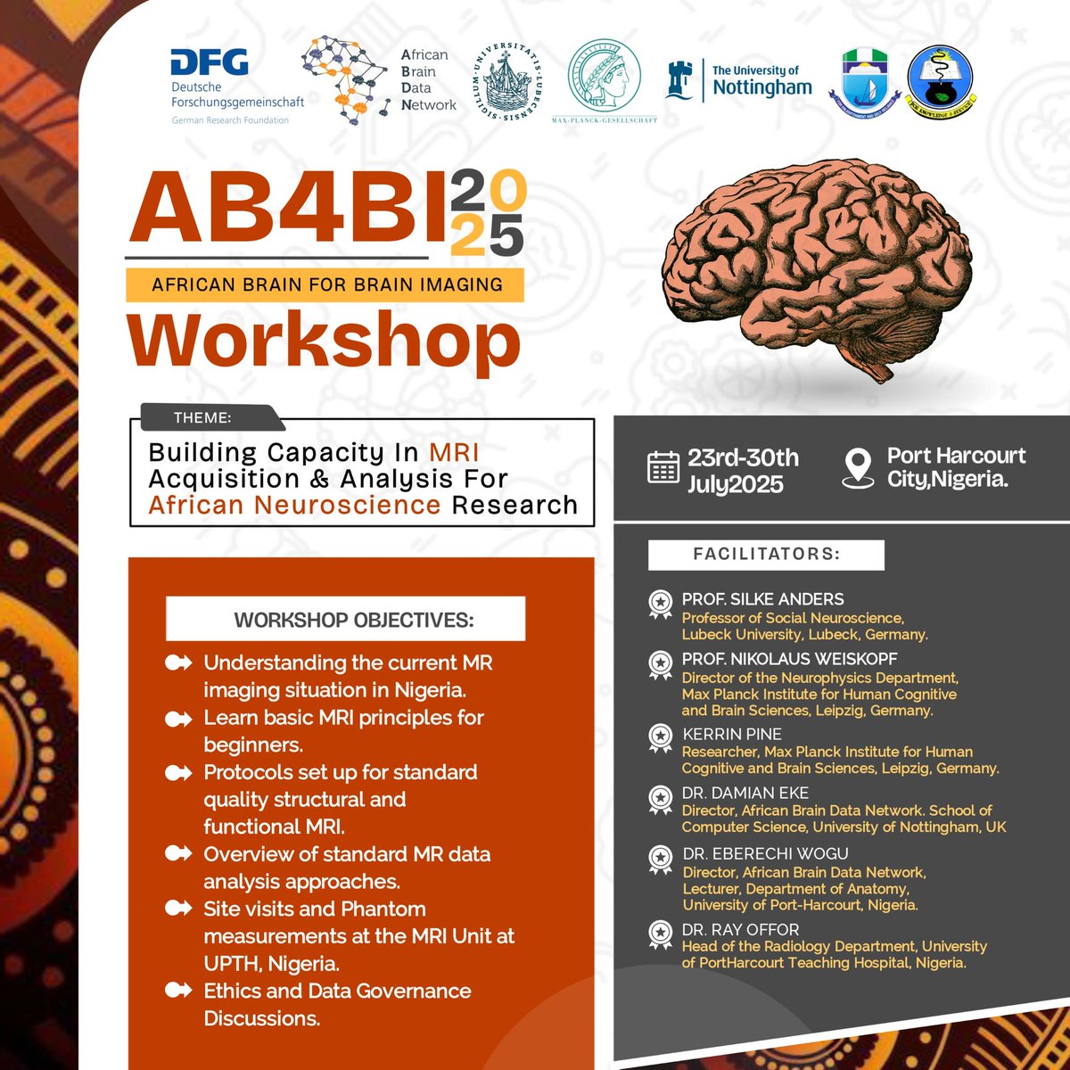 AFRICAN_BDN's tweet image. 🎉 Big news! Our Deputy Director @WoguEberechi was selected for the African-German Neuroscience Exchange by DFG! Her AB4ABI project will boost MRI brain research capacity in Africa. Intensive workshop coming soon in Port-Harcourt! 🧠🌍 #ABDN #AB4ABI #Neuroscience