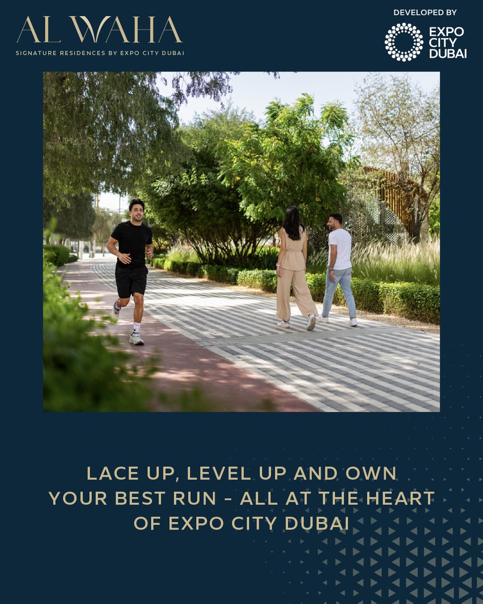 Start your day with a run through the serene, car-free streets of Expo City Dubai. With open spaces and a variety of routes right outside your door, Al Waha Residences 2 is designed for movement and mindfulness.

Visit the sales centre or click the following link for more